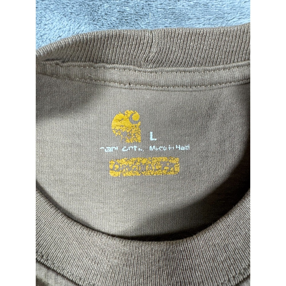 Carhartt Shirt Mens Large Beige K87 Pocket Logo Heavyweight Workwear T-Shirt Tee - Picture 6 of 11